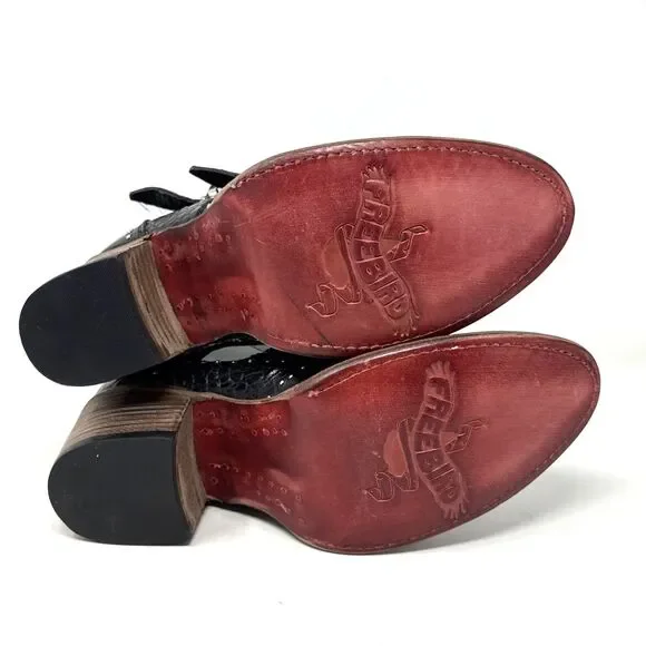 Freebird Felicity Strappy Studded Buckle Bootie Womens 8 Black Leather Red Sole - Picture 15 of 16
